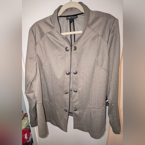 Lane Bryant Jackets & Blazers - Lane Bryant Women's Brown Herringbone Military Style Blazer 22 EUC